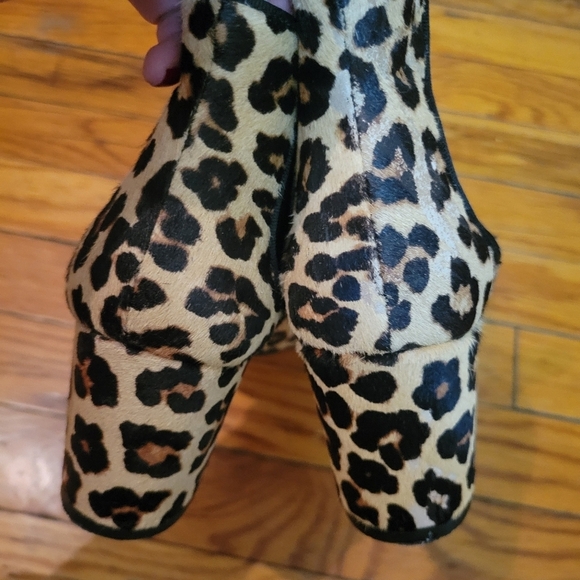 Zara Calf hair Leopard Cheetah print ankle pull on Bootie Boho Western Cowboy - Picture 8 of 10